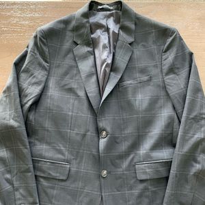 Zara Man Dark Gray Tartan Plaid Suit Jacket